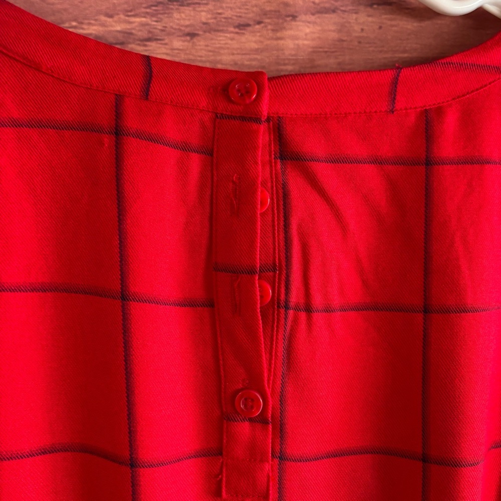 A New Day Red Windowpane Plaid Long Sleeve Tie Waist Dress Womens Large - Picture 8 of 13
